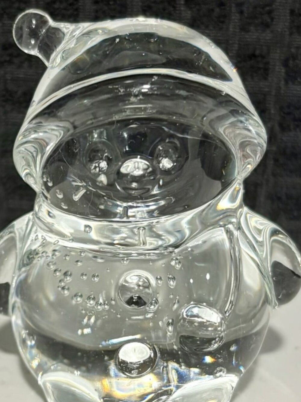 Vintage Clear Art Glass Snowman Figurine Paperweight Controlled Bubble Bullicant